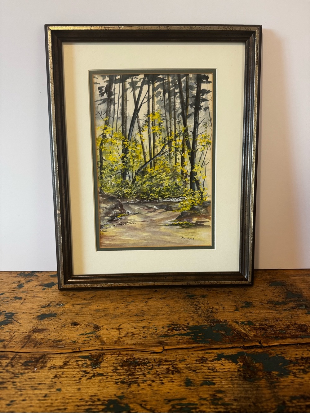 Framed Forest Watercolor Artwork in Yellow and Green